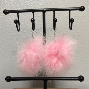 Fluffy Pink Pom Pom Earrings